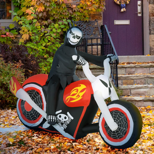 The Holiday Aisle Lighted Airblown Grim Reaper Flaming Motorcycle